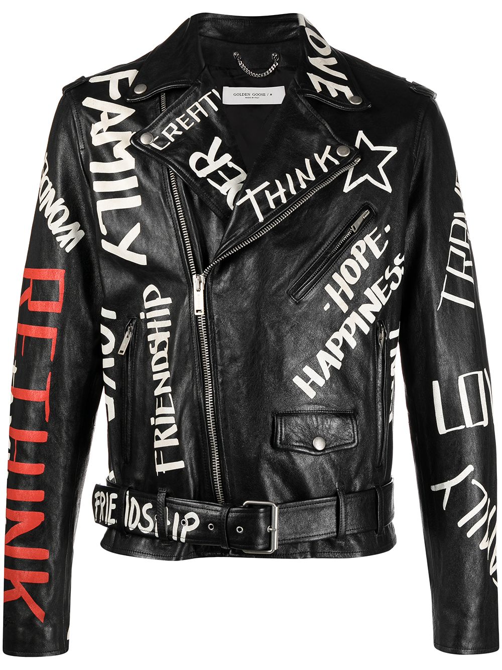 Mimma Ninni Luxury And Fashion Shopping Golden Goose Deluxe Brand Multi Logo Print Biker Jacket Gmp00754 P000310 90100 Black